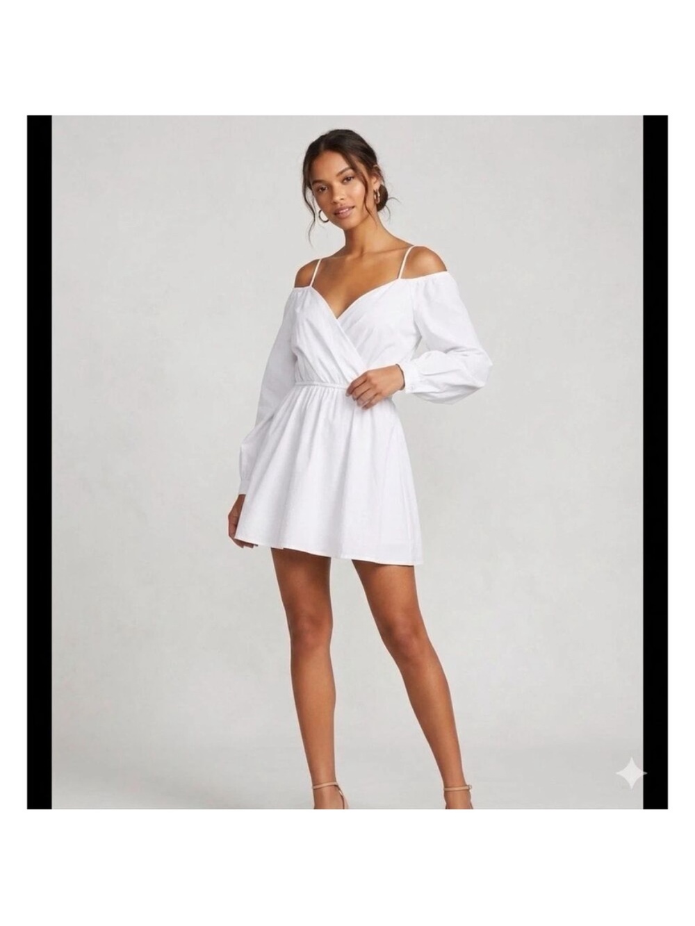 Superdown Leia White Off the Shoulder Long Sleeve Mini Dress Size L